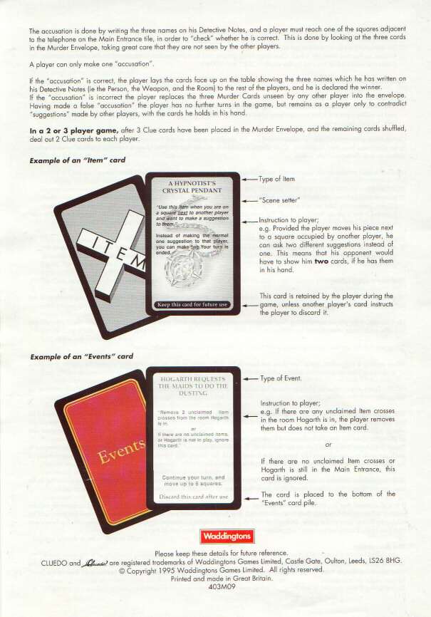 Cluedo Super Sleuth Waddingtons, 1995 SPARE/REPLACEMENT PARTS Multi-listing 